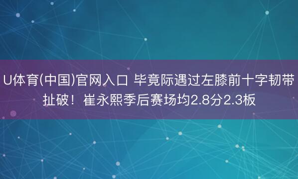 U体育(中国)官网入口 毕竟际遇过左膝前十字韧带扯破！崔永熙季后赛场均2.8分2.3板