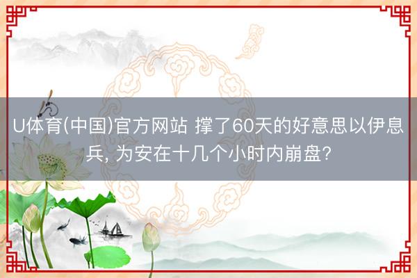 U体育(中国)官方网站 撑了60天的好意思以伊息兵， 为安在十几个小时内崩盘?